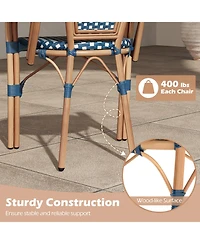 Sugift Hand-Woven Pe Wicker French Bistro Chair Set of 2 with Metal Frame