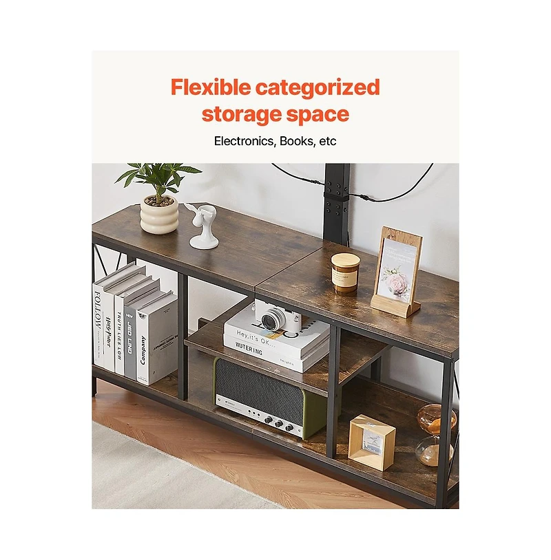 Sugift 45 in Tv Stand with Built-In Mount for 32-75 in TVs, 3-Tier Entertainment Center with Power Outlets and Led Lights