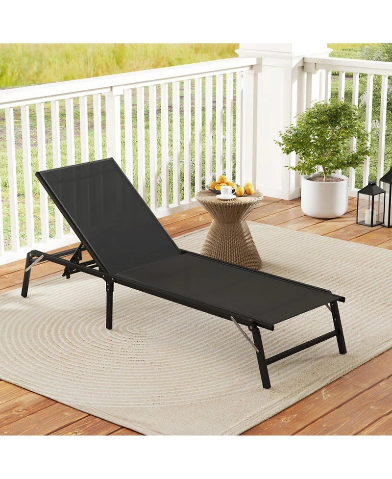 Gouun Foldable Patio Chaise Lounge Chair Set of 2 with 5-Position Adjustable Backrest
