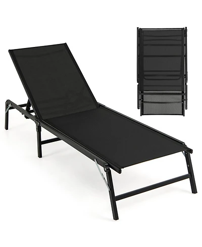 Gouun Foldable Patio Chaise Lounge Chair Set of 2 with 5-Position Adjustable Backrest