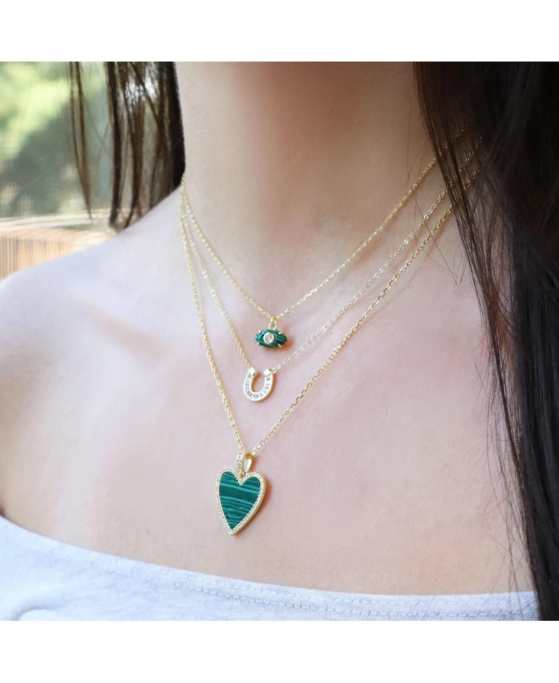 The Lovery Large Malachite Cz Halo Heart Necklace 14K Gold-Plated Sterling Silver