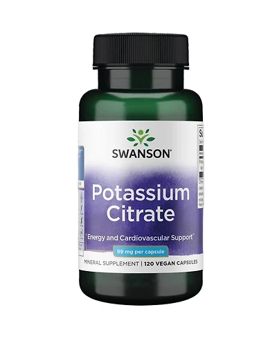 Swanson Potassium Citrate 99 mg, Mineral Supplement Heart Health and Energy, Nerve and Kidney Function, 120 Capsules