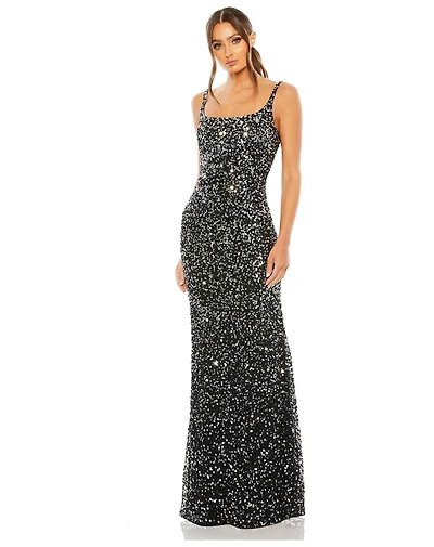 Mac Duggal Petite Sequined Low Back Slip Gown