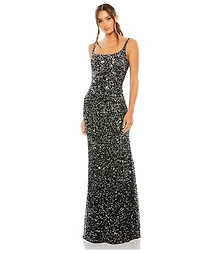 Mac Duggal Petite Sequined Low Back Slip Gown