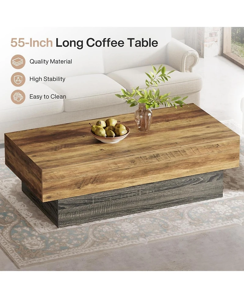Tribesigns Farmhouse Wood Coffee Table, Rustic Large Rectangle Tea Table