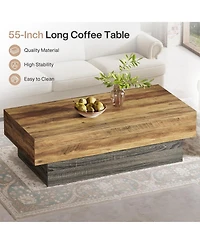 Tribesigns Farmhouse Wood Coffee Table, Rustic Large Rectangle Tea Table