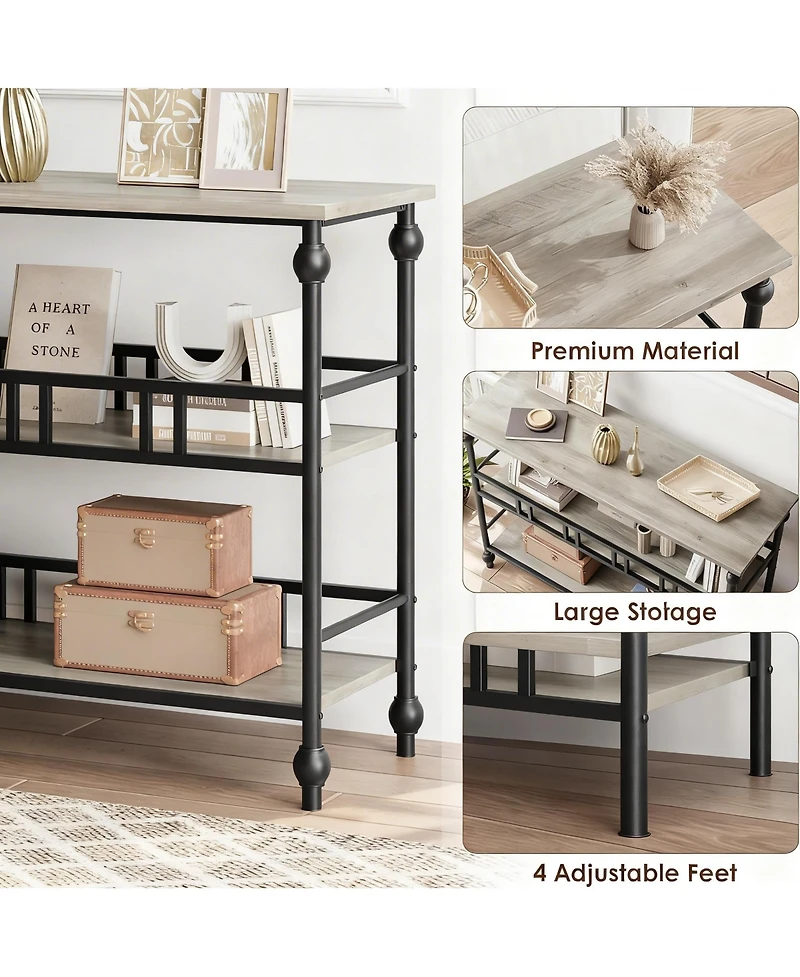 Yigii Console Table 3-Tier Entryway Narrow Sofa Side Shelves