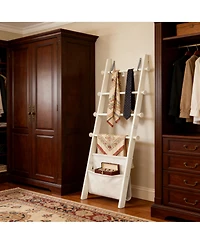 Yigii Blanket Ladder 5-Tier Wooden Shelf Farmhouse Rack Leather Bag