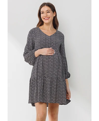 Hello Miz Maternity Printed Empire Waist Tiered Dress with Side Pockets