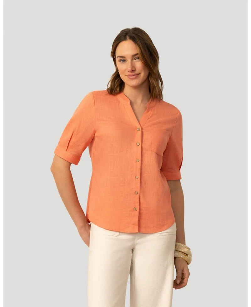 Cable & Gauge Women's and Linen Blend Button Front Top