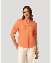 Cable & Gauge Women's and Linen Blend Button Front Top