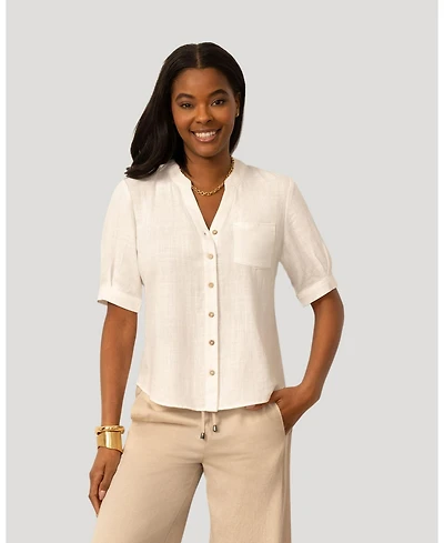 Cable & Gauge Women's Cable and Gauge Linen Blend Button Front Top