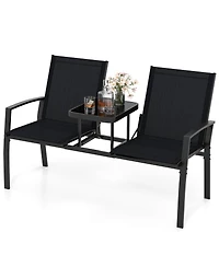 Slickblue Patio Loveseat with Built-in Table with Breathable Fabric Back