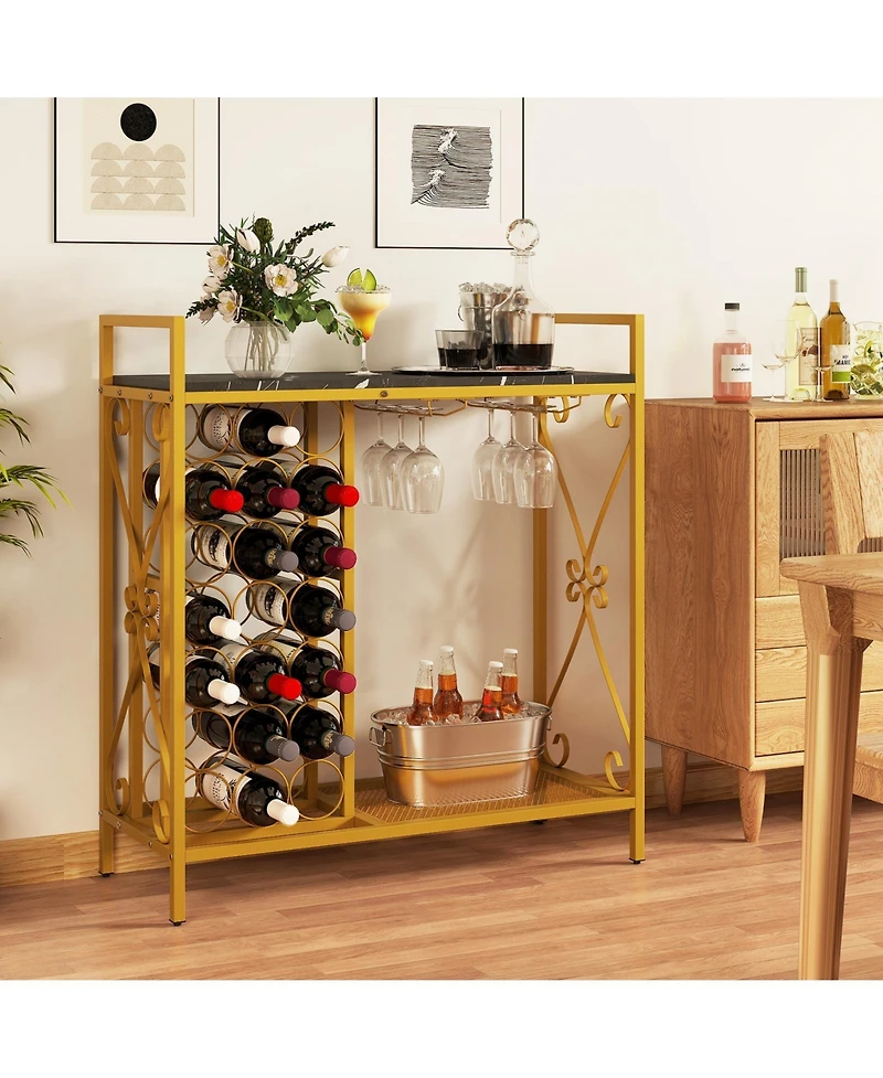Slickblue 21 Bottle Wine Rack Freestanding Floor Organizer with Glass Holder