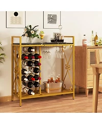 Slickblue 21 Bottle Wine Rack Freestanding Floor Organizer with Glass Holder