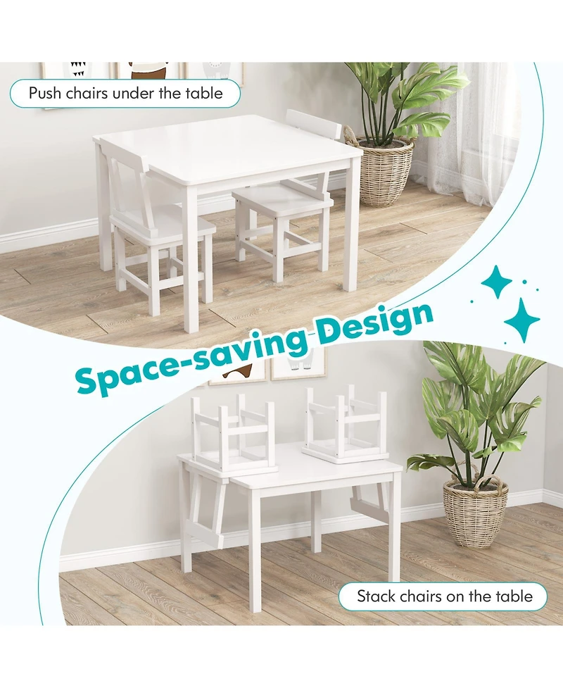 Sugift Wooden Kids Table and 2 Chairs Set with Anti-slip Foot Pads