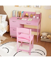 Sugift Wooden Kids Study Desk and Chair Set Student Workstation