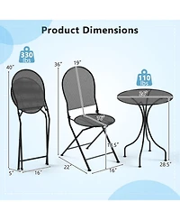 Gouun 3 Piece Metal Bistro Patio Conversation Set with Round Table and 2 Folding Chairs