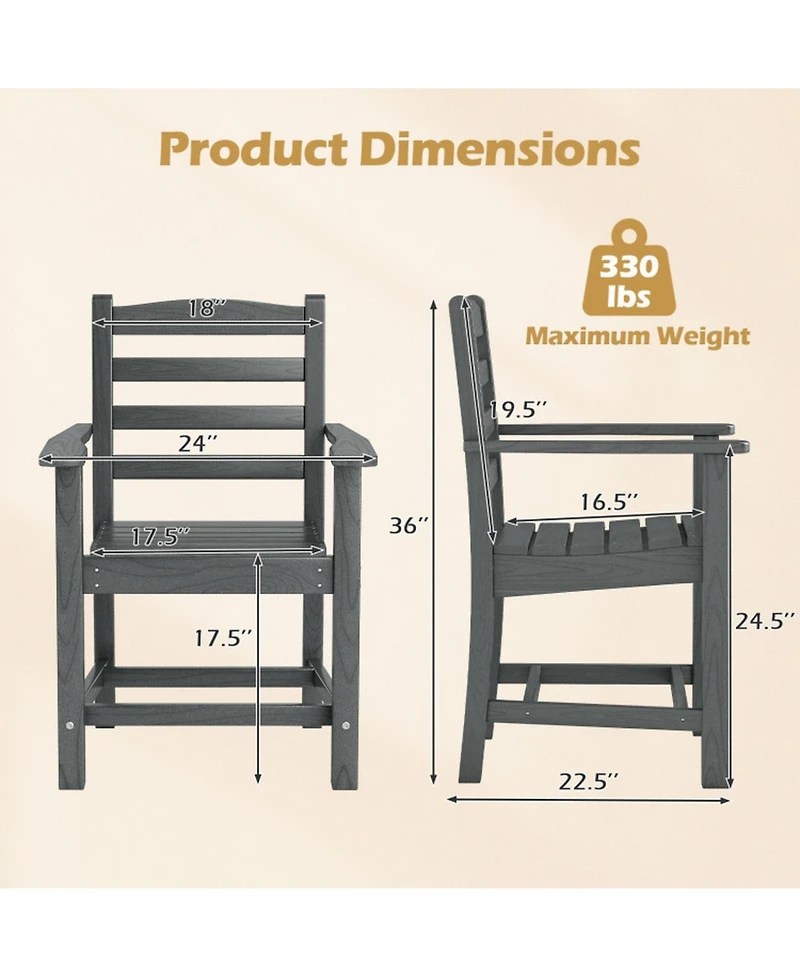 Gouun Hdpe All-Weather Patio Outdoor Dining Chairs Set of 2 with Wide Armrests, Wood-Look Finish