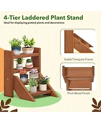 Gouun 4-Tier Solid Wood Plant Stand with Teak Oil Finish