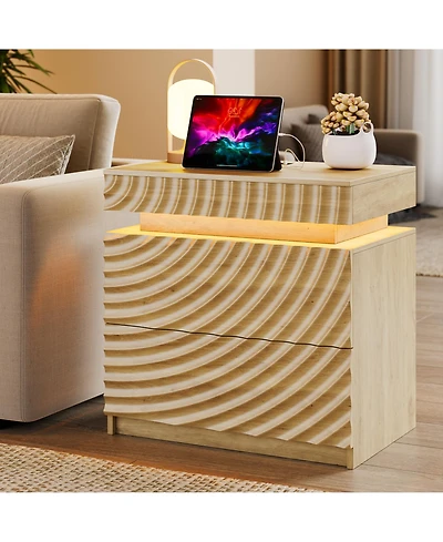 Vlrska 23.6-Inch Wide 2-Drawer Nightstand with Hidden Storage and Human Sensor Light