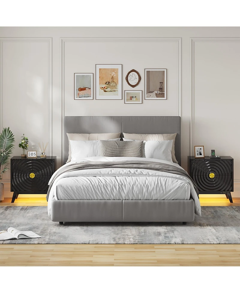 Vlrska 23.6-Inch Wide 2-Drawer Nightstand with Built-in Outlets and Human Sensor Light