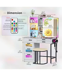 Vlsrka Led Vanity Desk Set with Rgb Mirror, Charging Station & Chair