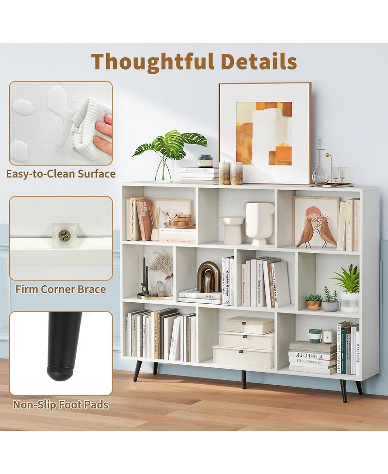 Sugift 10 Cube 55 Bookcase with 5 Tapered Metal Legs