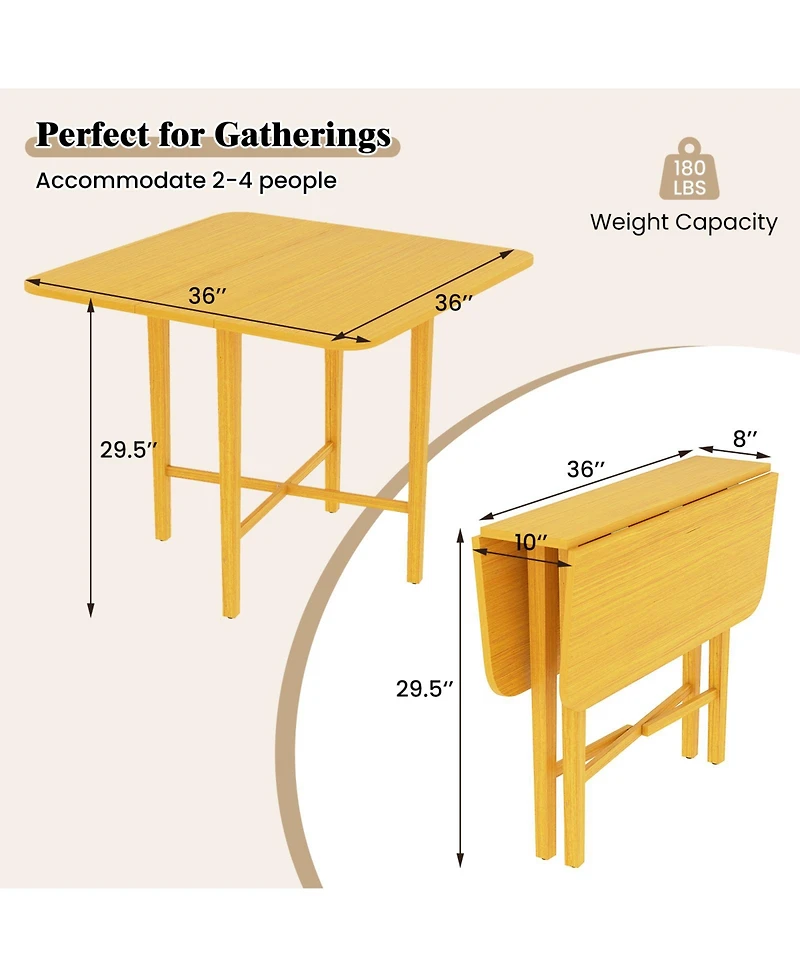 Sugift Foldable Dining Table for 2-4 People with Rubber Wood Legs for Small Space