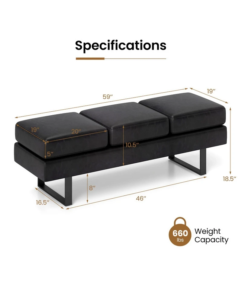 Gouun Upholstered Faux Linen Bench with Heavy-Duty Metal Frame