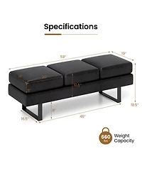 Gouun Upholstered Faux Linen Bench with Heavy-Duty Metal Frame