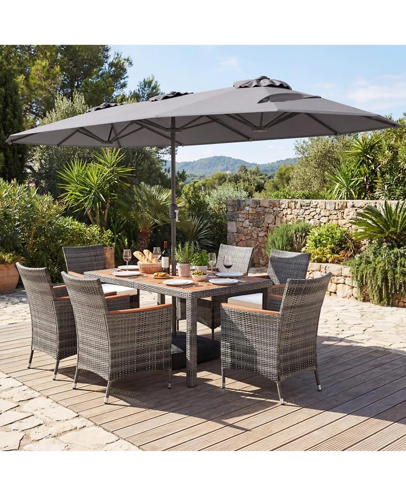 Gouun 8-Piece Patio Dining Set with Double-Sided Market Umbrella