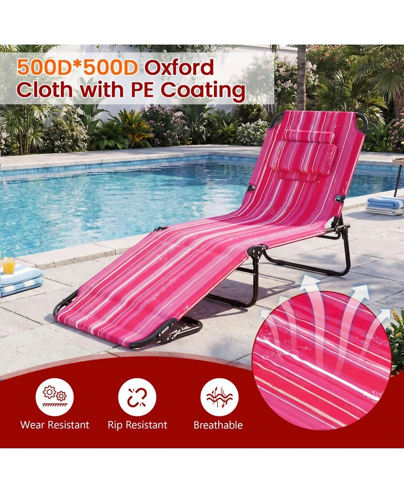 Gouun Folding Tanning Chair with Face Hole and 3 Removable Pillows