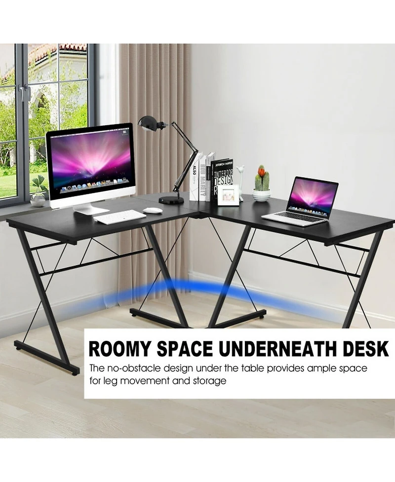 Gouun Wood Compact Writing Desk with Integrated Bookshelf