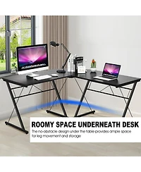 Gouun Wood Compact Writing Desk with Integrated Bookshelf