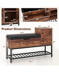 Gouun Wood Entryway Storage Bench with Flip-Top Compartment and Cabinets