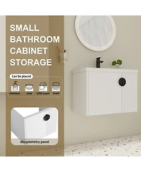 Sillysis Wall Mounted Bathroom Vanity with Ceramic Sink, Floating Cabinet, 2 Soft Close Doors for Small Space