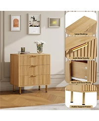 gaomon Bedroom 3 Drawer Dresser, Fluted Wood Storage Chest with Wide Top, Modern Nightstand Organizer.