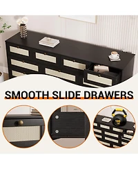 gaomon Bedroom 61" Wide Dresser, 12-Drawer Rattan Wood Chest, Mdf Tv Stand Storage Cabinet.