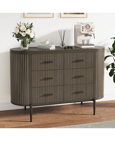 gaomon 47" Wide Mid Century Fluted 6 Drawer Dresser for Bedroom, Wood Chest of Drawers Tv Stand.