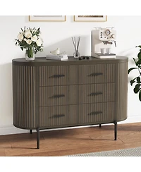 gaomon 47" Wide Mid Century Fluted 6 Drawer Dresser for Bedroom, Wood Chest of Drawers Tv Stand.