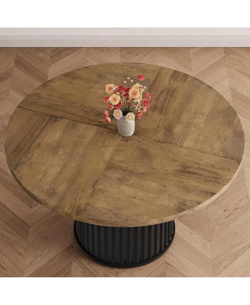 gaomon 47" Round Dining Table for 4-6 Diners, with a Robust Wave-Shaped Metal Pedestal Base