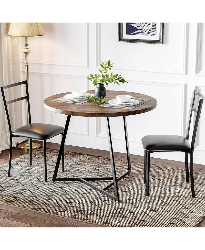 gaomon 3-Piece 2-Person Round Wooden Dining Table Set, for Kitchens and Apartments