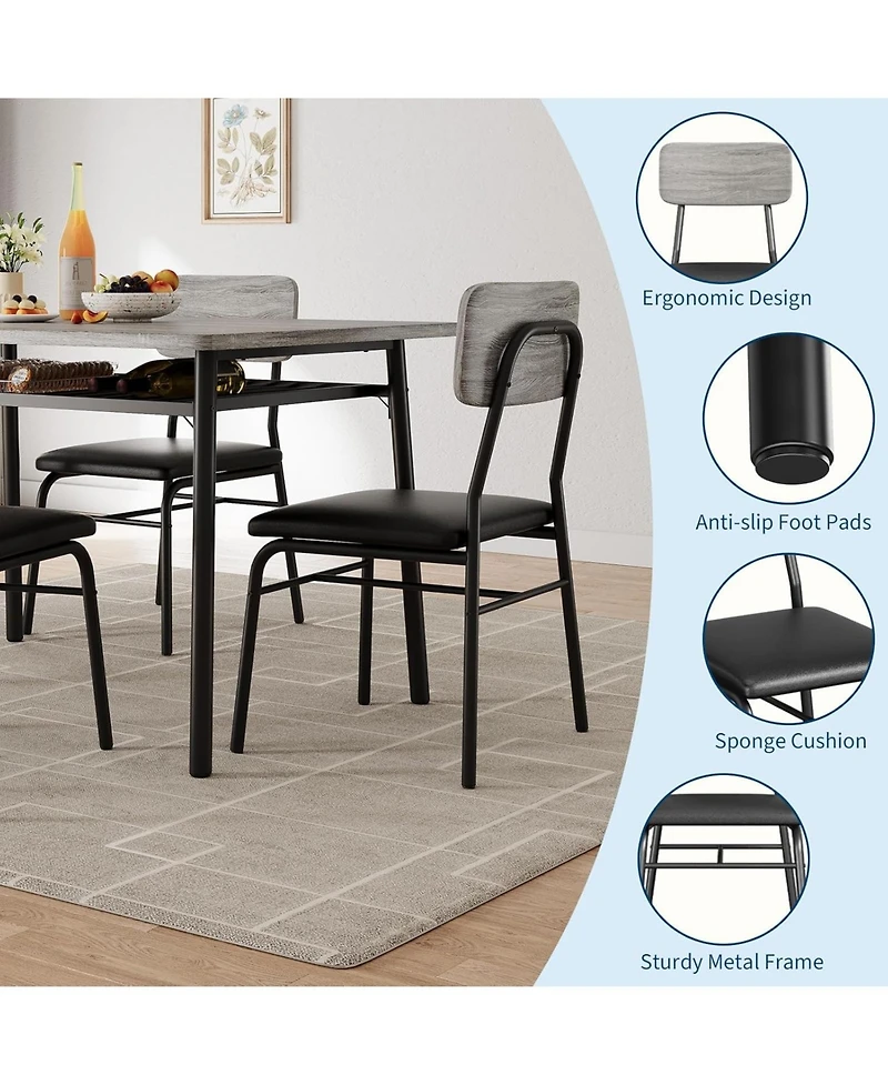 gaomon 3-Piece Square Dining Set for 2 with Storage, Metal Frame Table and 2 Upholstered Chairs