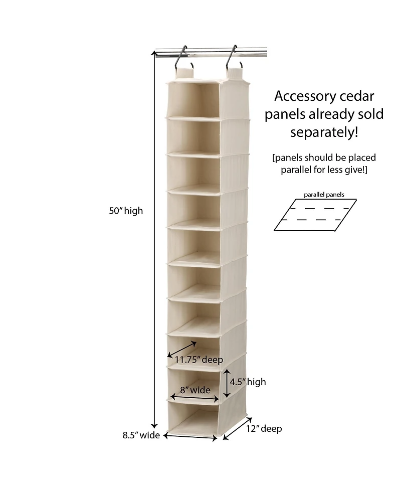 Household Essentials Hanging Shoe Organizer, 10 Wide Cubbies with Cedarline Pockets