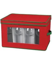 Household Essentials Holiday Wine Glass Storage Box, Windowed Panel and Handles, Trim