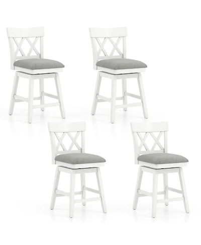 Gymax '' Bar Stool Wooden Chair Set of 4 Contoured Backrest Swivel Padded Seat