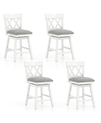 Gymax '' Bar Stool Wooden Chair Set of 4 Contoured Backrest Swivel Padded Seat
