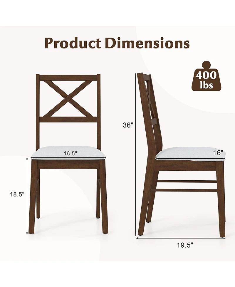 Gymax Dining Chairs Set of 2 Upholstered Kitchen Side Chairs with Rubber Wood Frame
