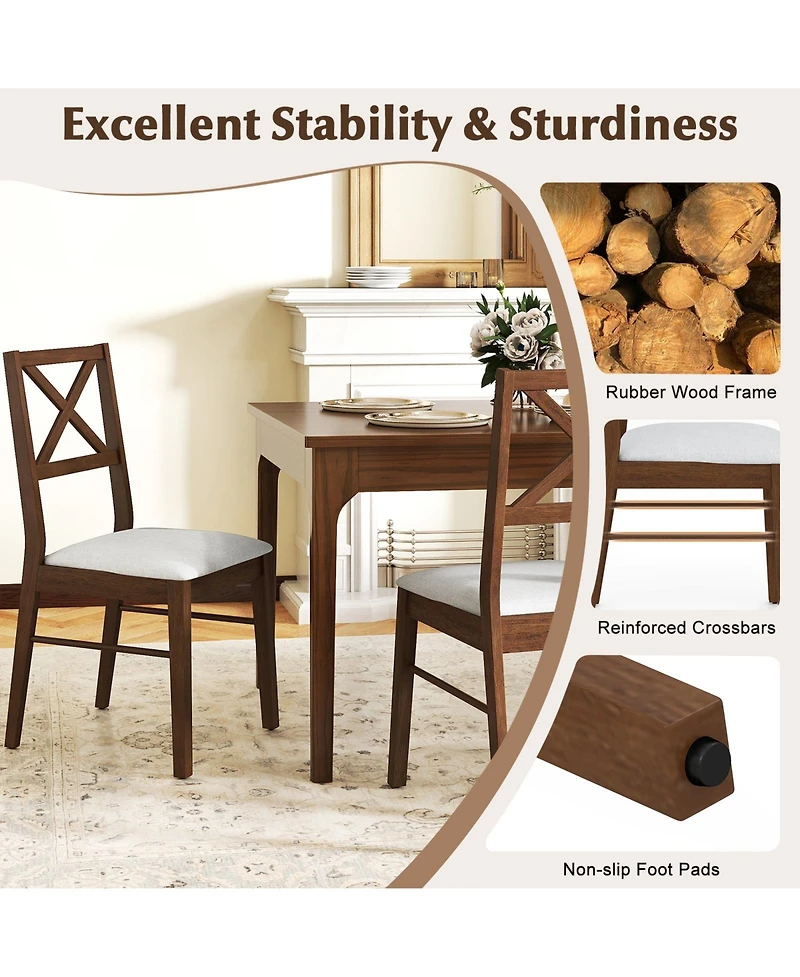 Gymax Dining Chairs Set of 2 Upholstered Kitchen Side Chairs with Rubber Wood Frame